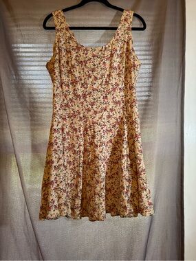 Yellow Floral Tank Mini Dress with Scoop Neck